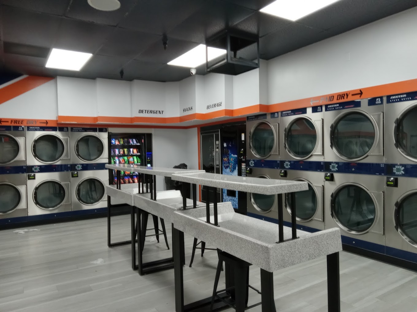 Commercial wash dry fold process at Mays Laundromat Sacramento CA