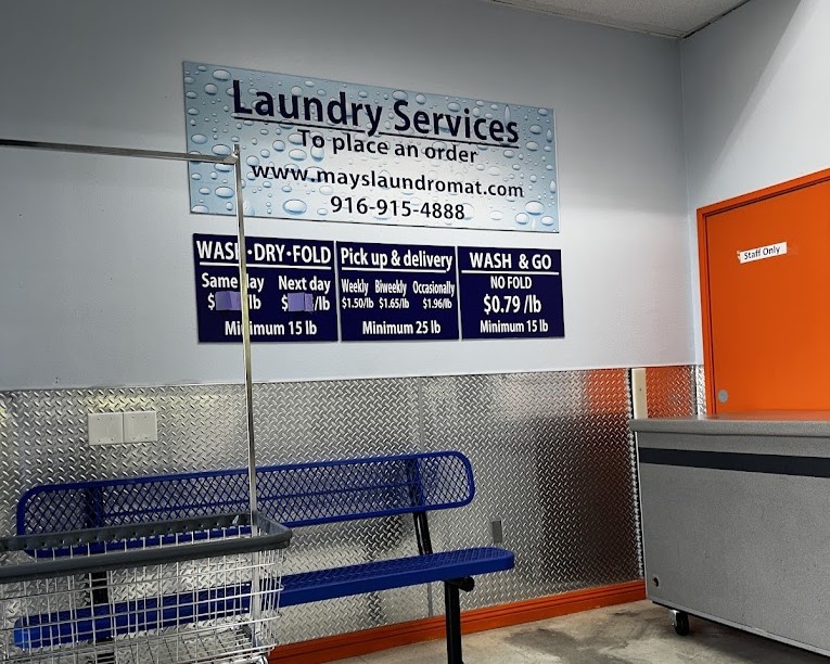 Drop-off wash dry fold service at Mays Laundromat Sacramento